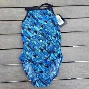 TYR Women's Zenith Blue Geometric Diamondfit One Piece Swimsuit Size 30 New